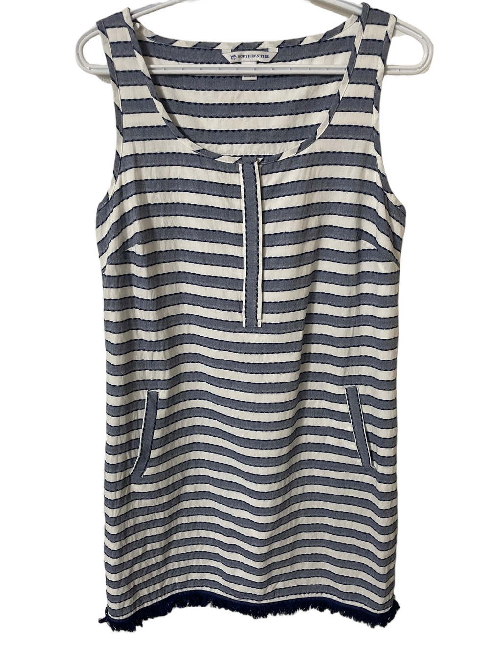Southern Tide Navy and White Striped Sleeveless Shift Dress Size Small